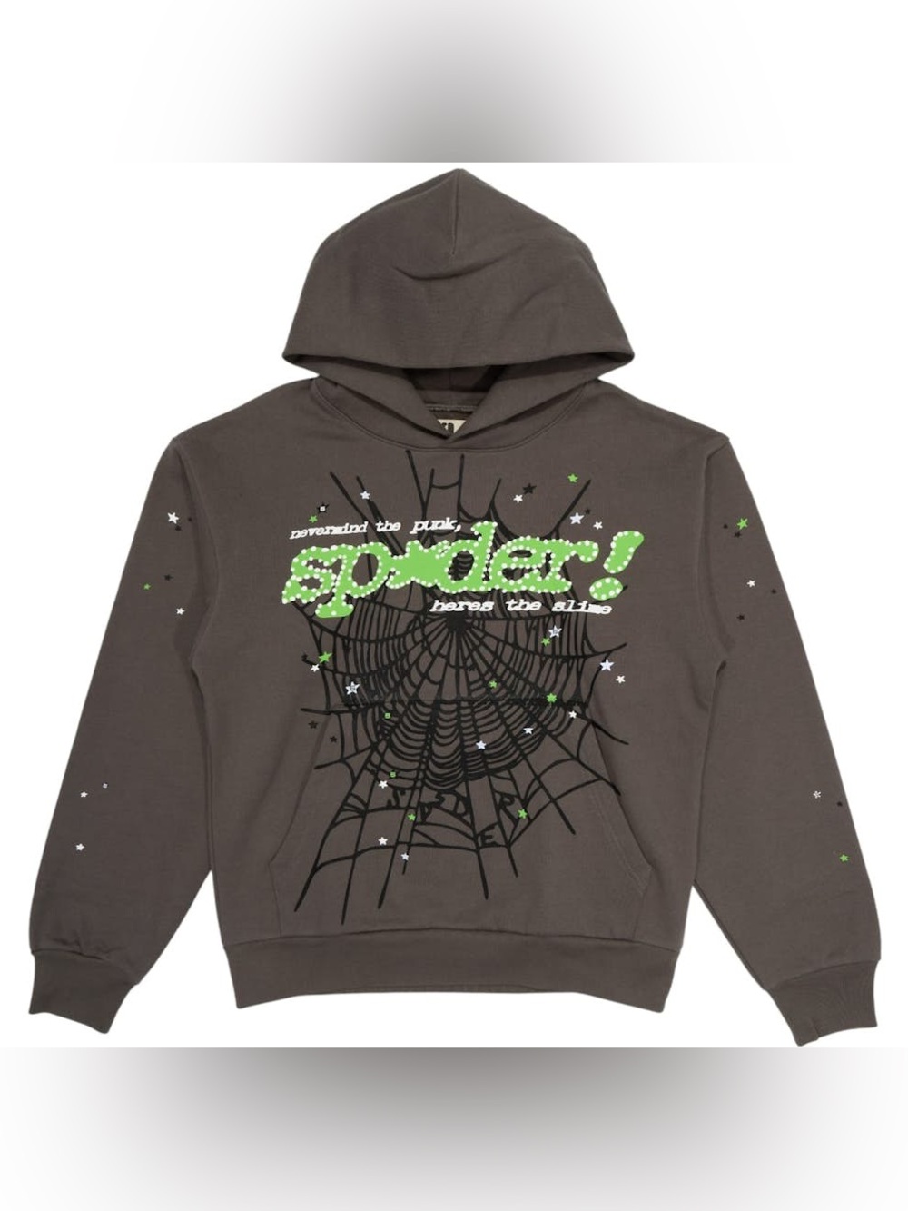 Sp5der Punk V2 Hoodie, Grey/Green - Small